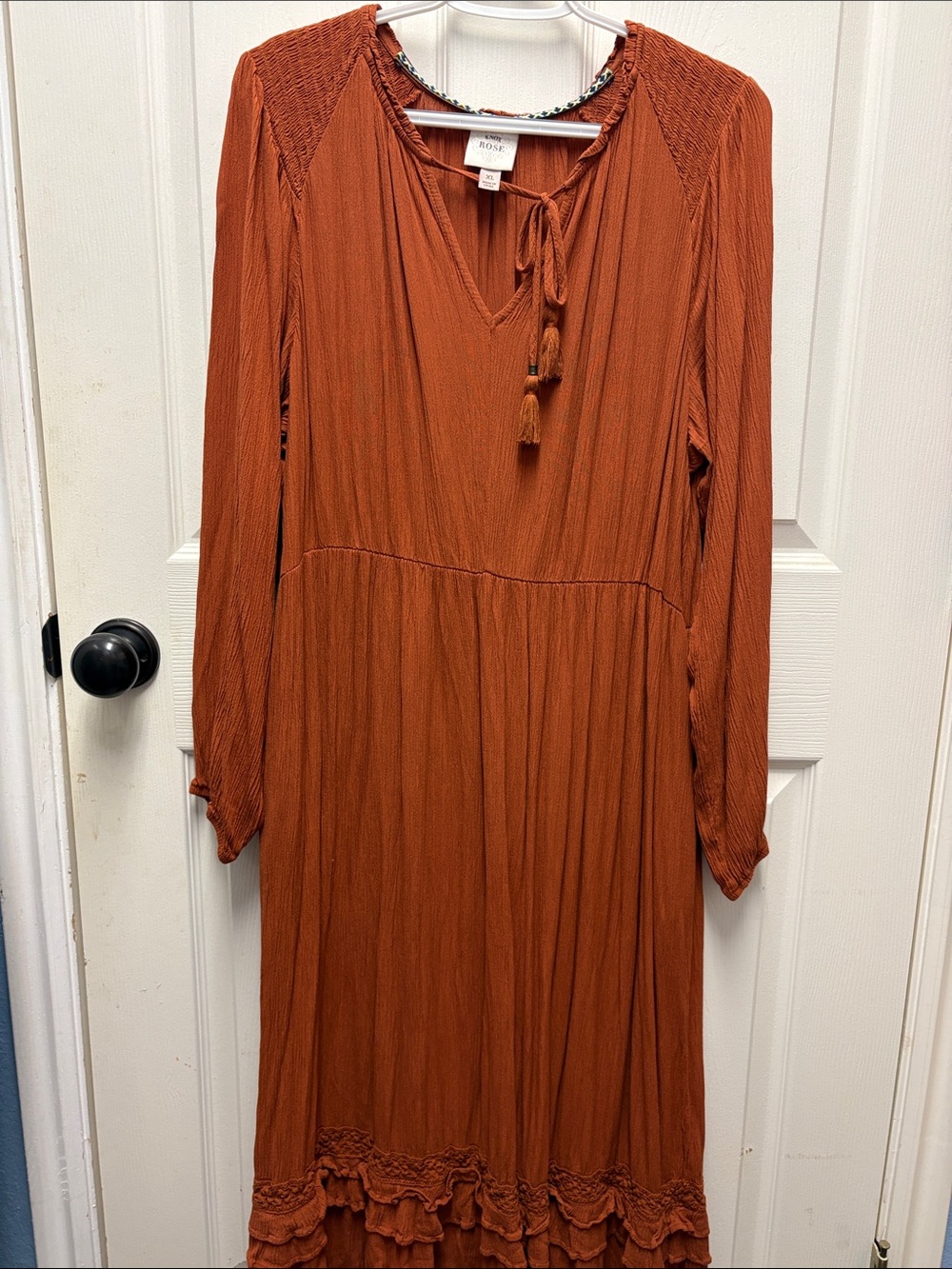 Knox Rose woman’s Orange and Brown Rust Long Sleeve Boho Midi Dress